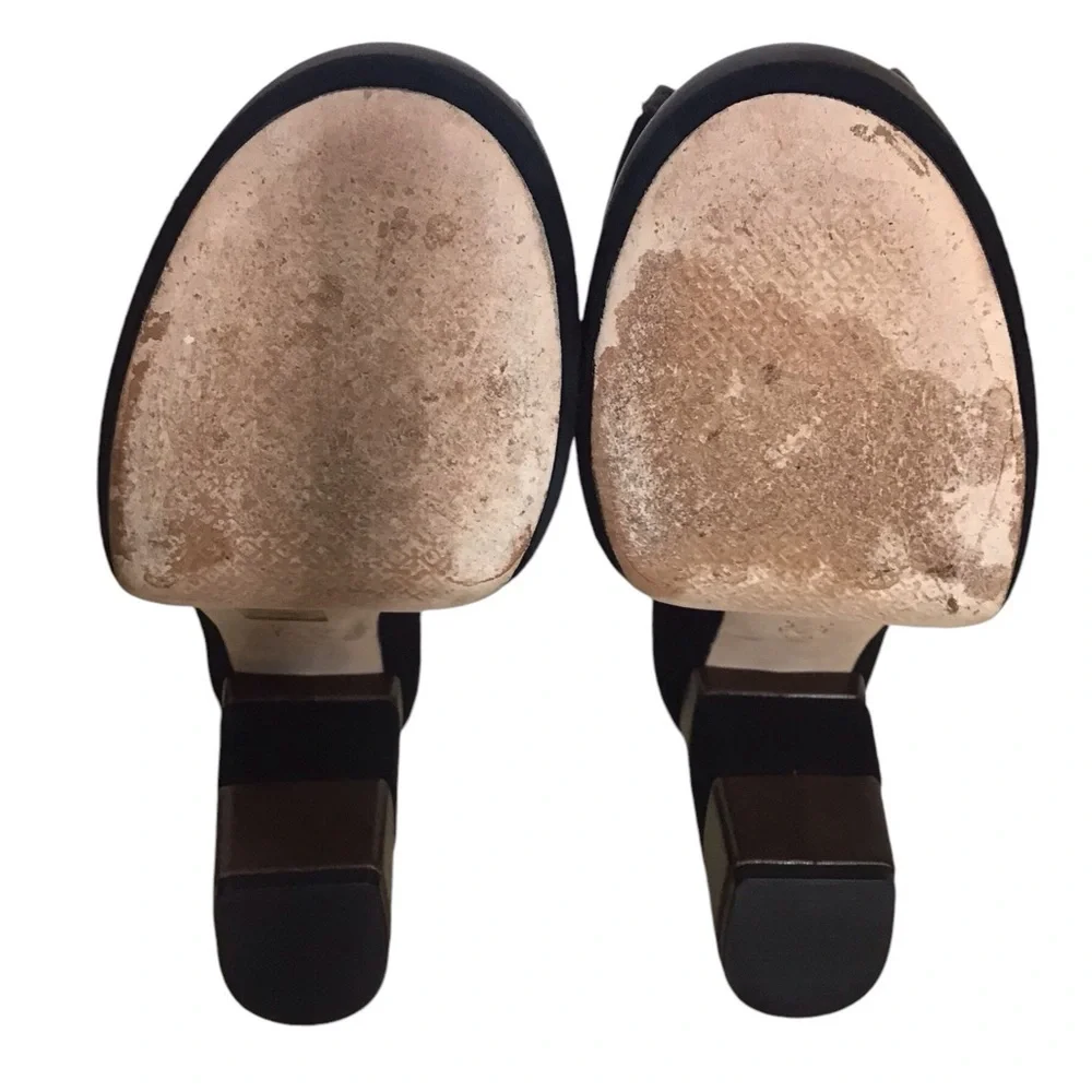 Tory Burch 70s Peep-Toe Leather & Suede Platform Pumps Women’s Size 8.5